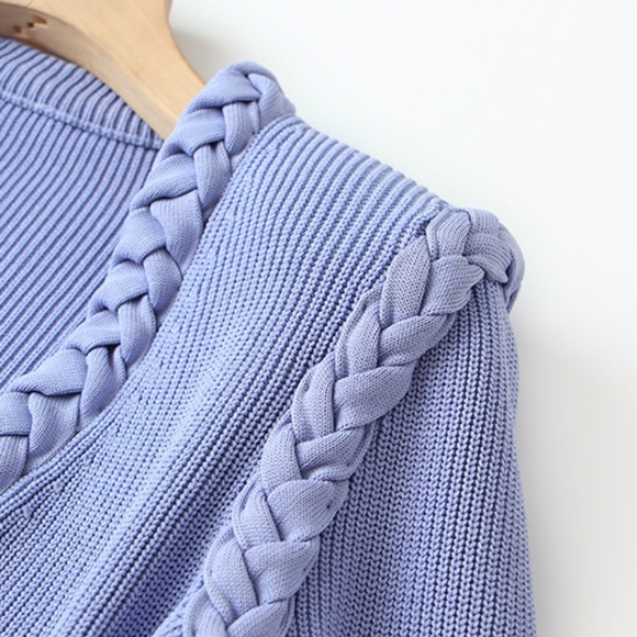 Purple Long Sleeved Collar Braided Bodycon Mini Dress - Picture 8 of 11